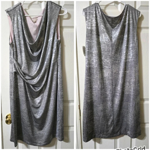 NWT CB Est. 1962 Stretchy Jersey Knit Cowlneck Mini Dress in Metallic Silver. - Picture 1 of 14